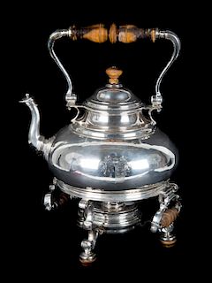 English sterling silver hot water kettle on stand