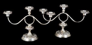 Pair of Kirk weighted sterling 3-light candelabra