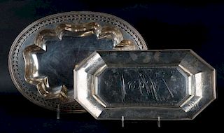 Engraved sterling octagonal bread tray & a bowl