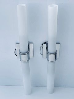 Pair of Frosted Glass & Nickel Wall Sconces