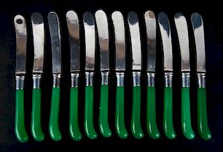 12 Jade handled fruit knives made in England