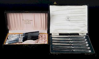 Two boxed sets of silver-plated fruit knives