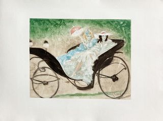 Louis Icart - Young Women in An Open Carriage