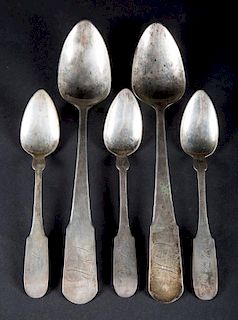 Early American coin silver serving & teaspoons