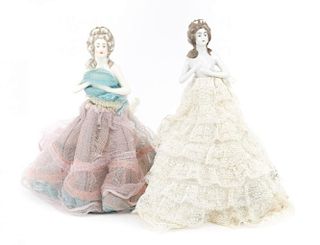 Near pair porcelain doll boudoir lamps