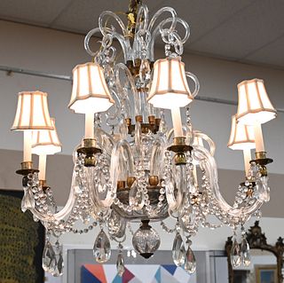 Crystal and Cut Crystal Eight Light Chandelier, height 38 inches, diameter 33 inches.