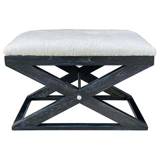 X Frame Bench With Cowhide Upholstery & Stainless Steel