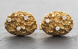 Vintage 14K Yellow Gold Oval Diamond Cufflinks