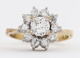 Vintage 14K Yellow Gold Diamond Cluster Halo Ring