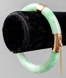 14K Yellow Gold & Jade Hinged Bangle Bracelet