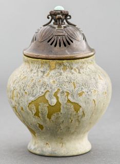 French Art Nouveau Ceramic Vase With Metal Lid