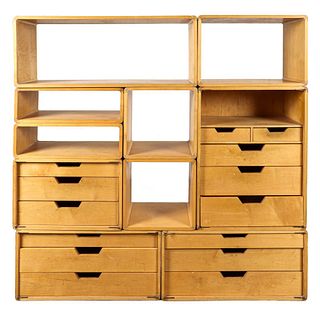 Mid-Century Modern Modular Blonde Wood Cabinet
