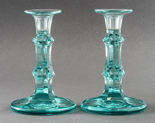 Moser Czech Glass Candlesticks, Pair