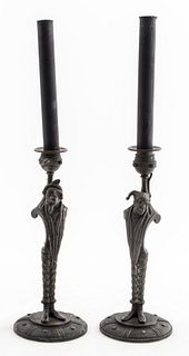 Allegorical Figure Metal Candlesticks, 2