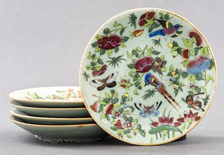 Chinese Celadon Bird and Flower Plates, 5