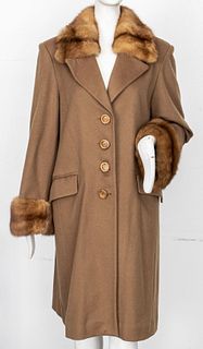 Tan Wool and Fur Coat