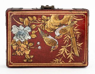 Chinese Painted Leather Playing Card Storage Box