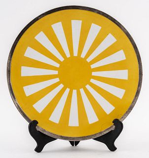 French Porcelain Sunburst Platter w Sterling Rim