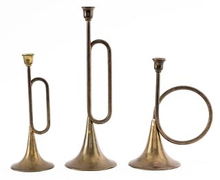 Vintage Brass Bugle candlesticks, 3