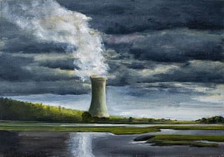 Modern Landscape of Cooling Tower Oil on Canvas