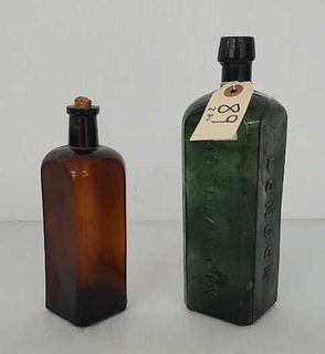 Pair Of Square Colored Glass Bottles