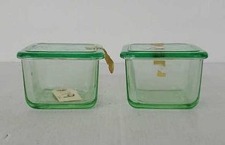 Pair of Green Depression Glass Refrigerator Dishes