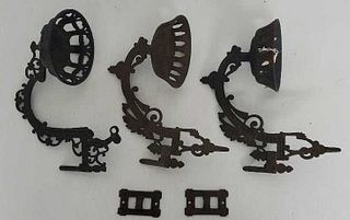 (3) Iron Oil Lamp Brackets w/ (2) Wall Connectors