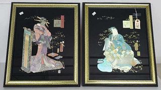 Pair of Framed Oriental Foil Art Pieces
