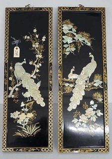 Pair of Oriental Mother of Pearl Shell Carvings