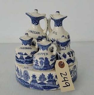 Complete Set of Blue Willow Condiment Containers