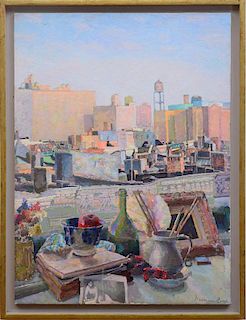 HERMAN ROSE (1909-2007): 74TH ST. ROOFTOPS FROM STUDIO