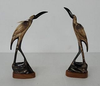(2) Antique Chinese Ox Horn Carved Cranes
