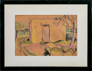 JARED FRENCH (1905-1988): LANDSCAPE WITH BUILDING
