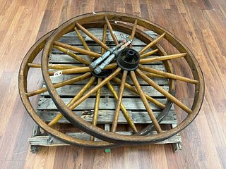 (2x) Wooden Wagon Wheels w/ Steel Lining