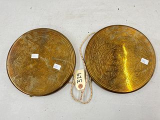 (2) 10" Round Brass/Copper Egyptian Wall Hangings