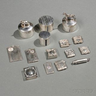 Fifteen American Sterling Silver Stamp Boxes, Applicators, and Dispensers