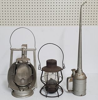 (2) PRR Oil Lanterns & Oil Can