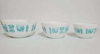 (3) Pyrex Butterprint Turquoise Mixing Bowls