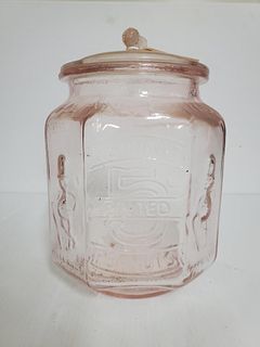 Pink Depression Planters 5 Cent Salted Peanuts Jar