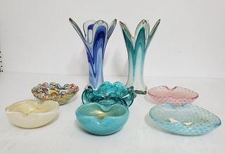 (6) Vintage Murano Bowls & (2) Hand Blown Vases