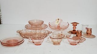 Assorted Pink Depression Glass & Tea Set