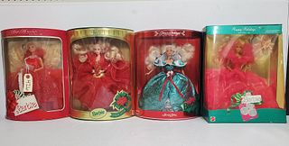 (4) "Happy Holidays" Special Edition Barbie Dolls