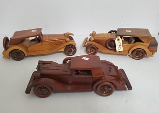 (3) Vintage Wooden Hand Made Toy Cars