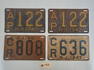 (4) Nice 1940's New Jersey License Plates