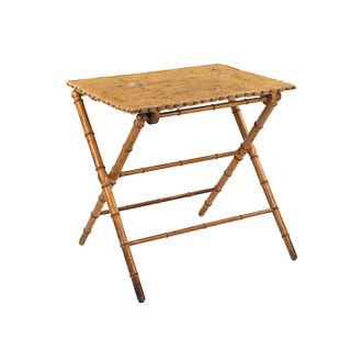 Victorian Bamboo and Cloth Wrapped Folding Tray Table