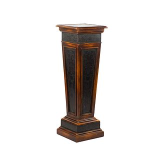 Wood and Patinated Embossed Metal panel Pedestal Stand 