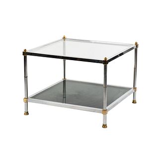 Maison Jansen Chrome and Brass Square Coffee Table