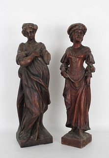 (2) Antique Carved Wood Figures