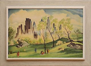 ATTRIBUTED TO ADOLF DEHN (1895-1968): SPRING IN CENTRAL PARK