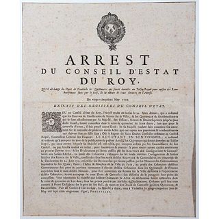 Decree: Arrest du Conseil D'Estat Du Roy, 1723